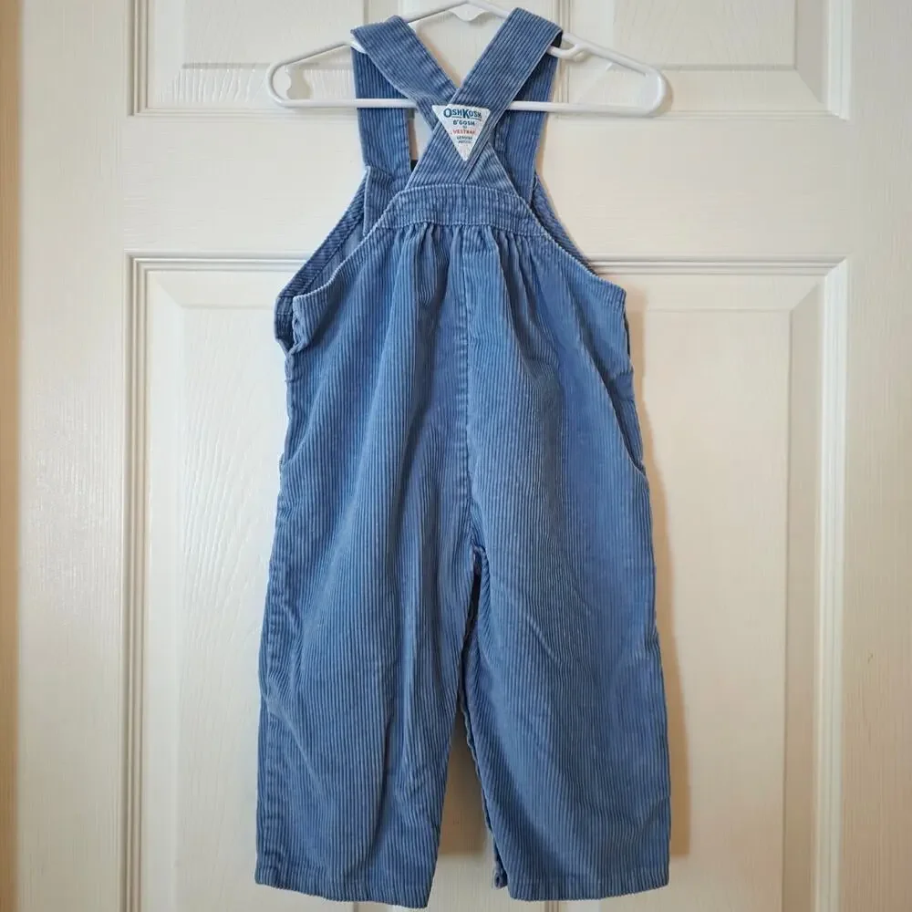 Oshkosh Vintage Vestback Blue Corduroy Overalls Size 18 months